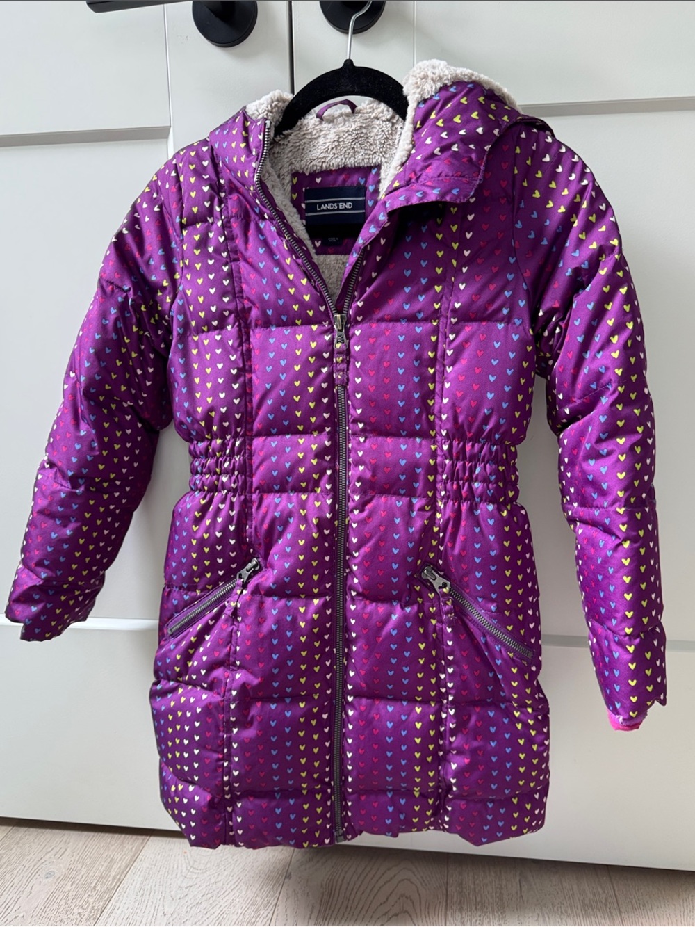 Lands' End Purple Heart-Print Long Puffer Coat